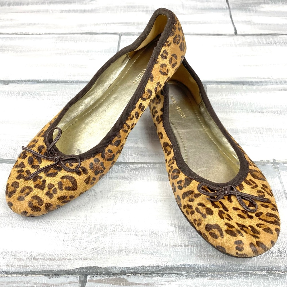 Nine West Leopard Print Jezebel Ballet Flats Animal Print Round Toe Bow Flats